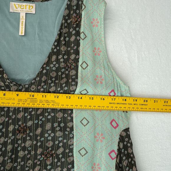 Verb Pallavi Singhee Top Women S Blue Multicolor Sleeveless Beaded Boho Metallic - Picture 10 of 11